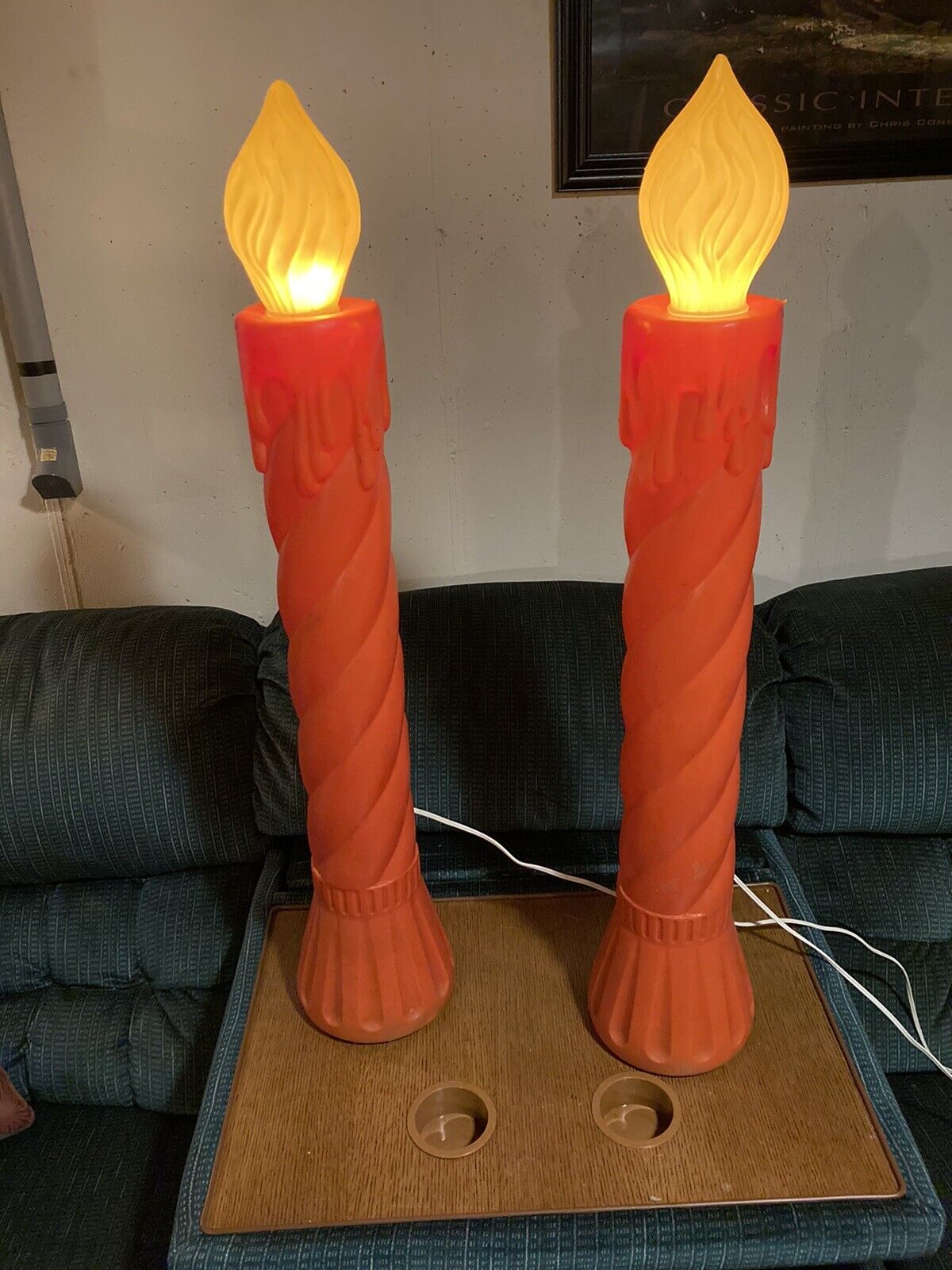 2 Vintage 38”Union Products Christmas Blow Mold Lighted Candles In/Outdoor Decor
