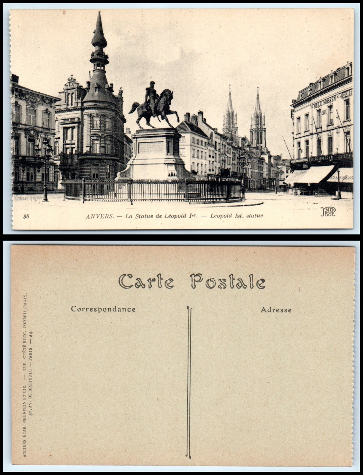 BELGIUM Postcard - Antwerp, Leopold 1st Statue J38 