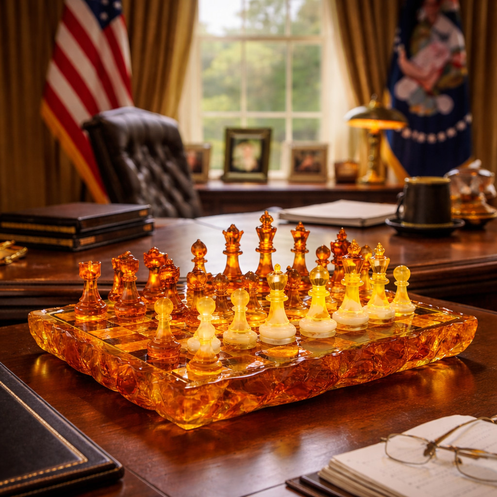 Made in USA Baltic Amber Königsberg Imperial Chess Set Handmade Genuine Gift
