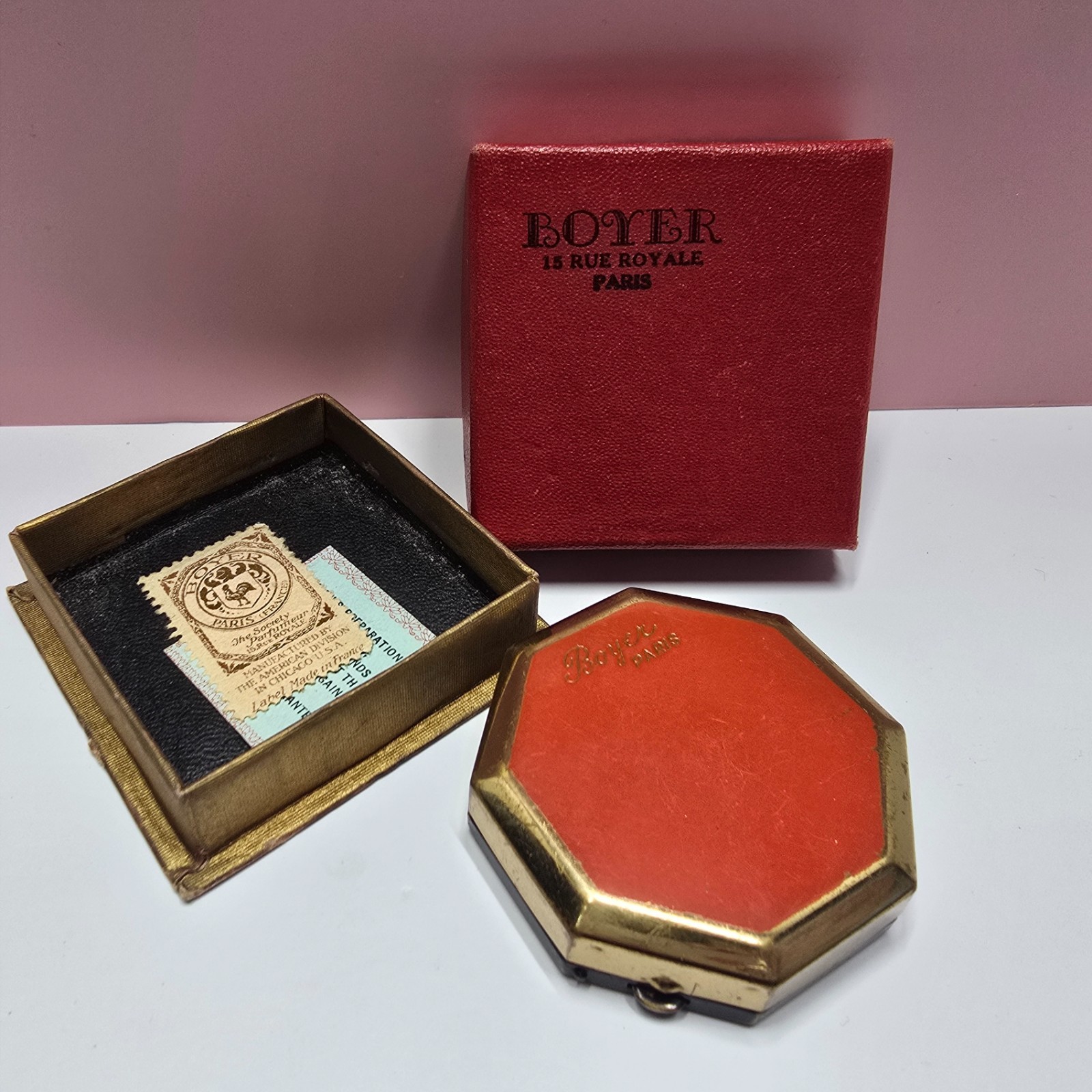 Vintage 1920s-1930s Boyer Paris Octagonal Compact Case with Original Red Box