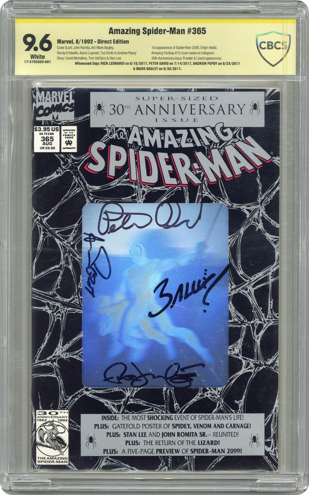 Amazing Spider-Man #365D CBCS 9.6 SS David, Bagley, Plus Two 1992 17-370C620-001