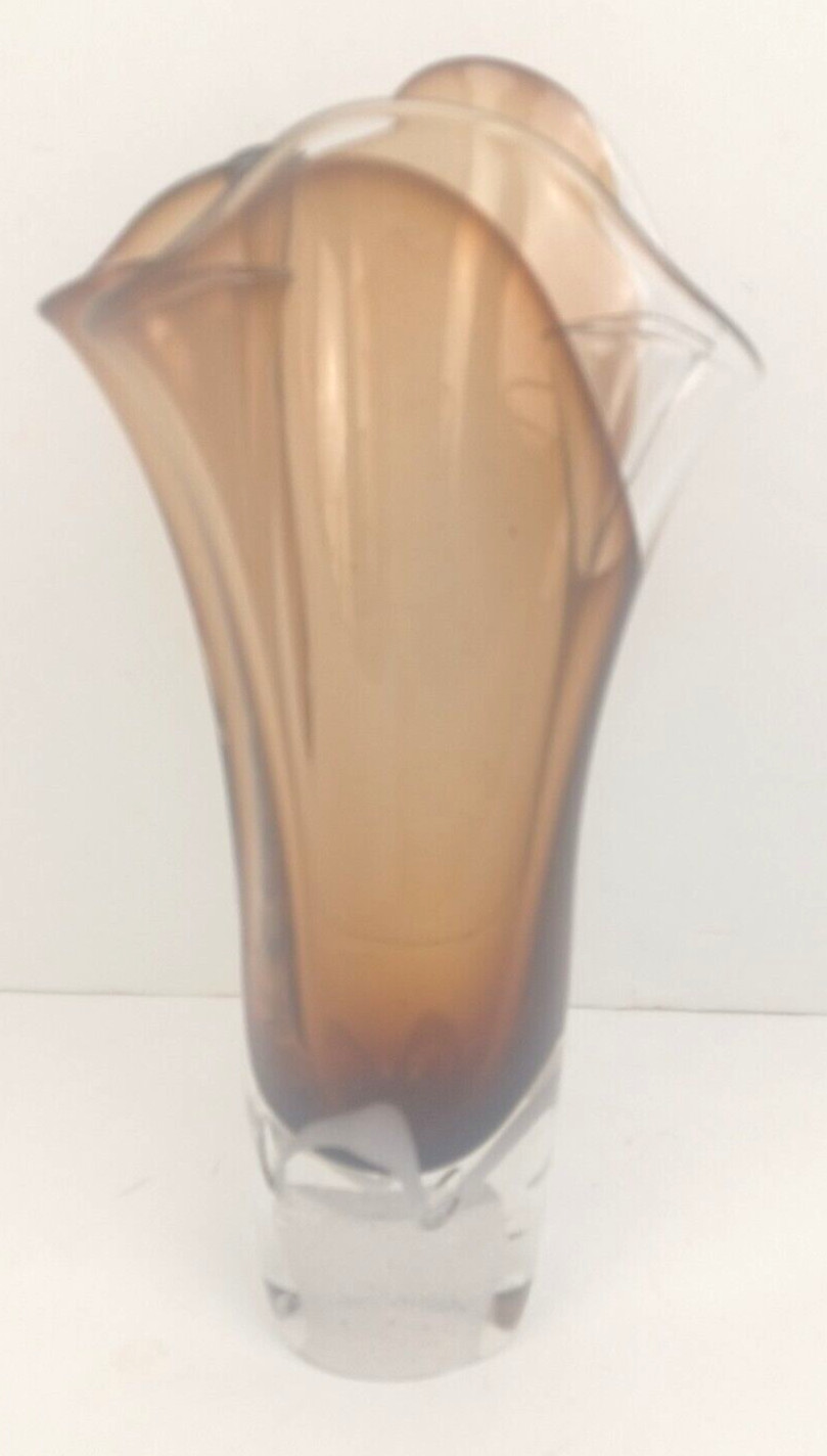 Unique Crystal Art Glass Poland PbO 24% Handkerchief Vase Paperweight Base 11\