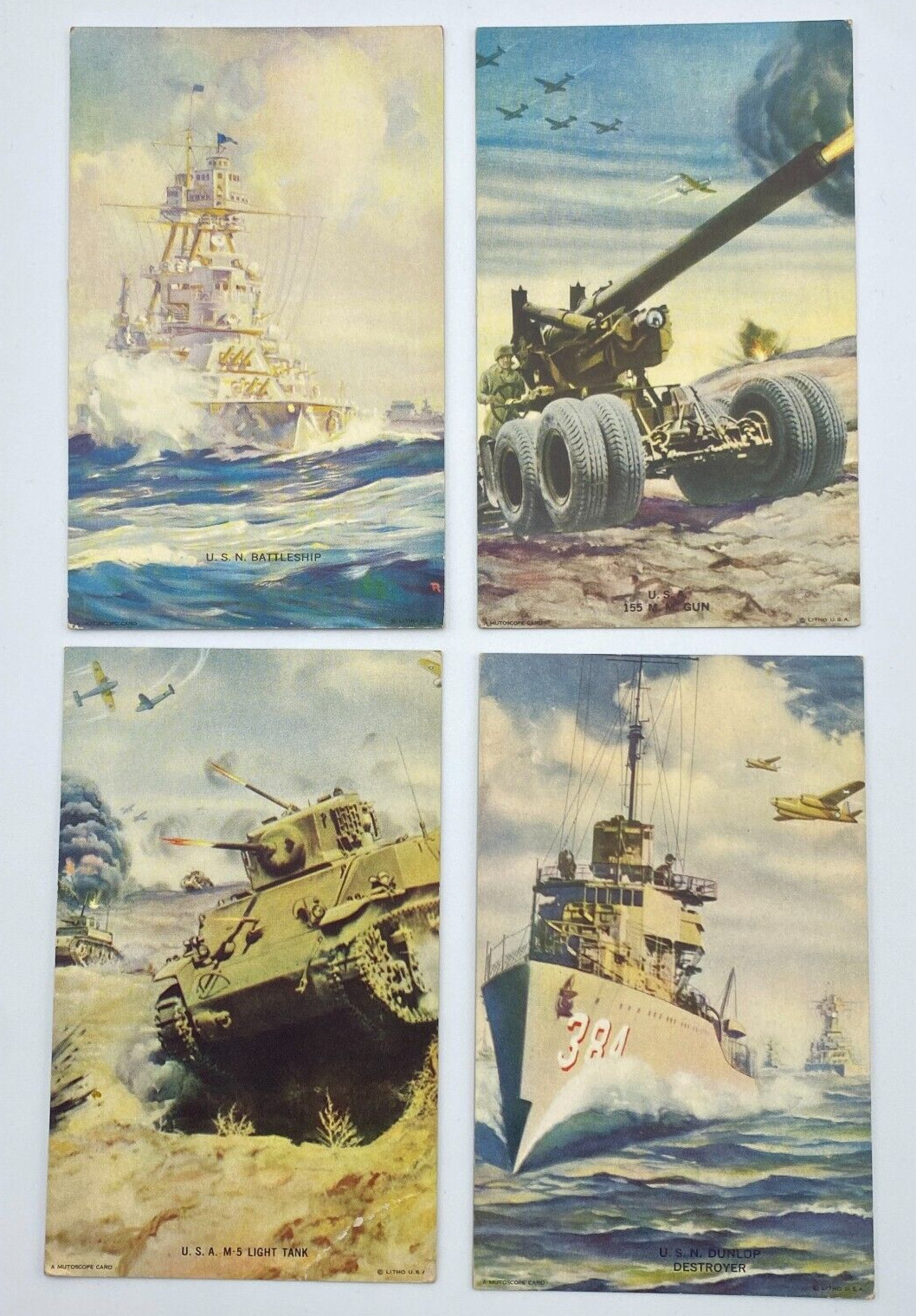 Vtg 1940\'s Mutoscope U.S. Military Postcards Lot Of 4 Vtg 1940\'s Mutoscope U.S. Military Postcards Lot Of 4