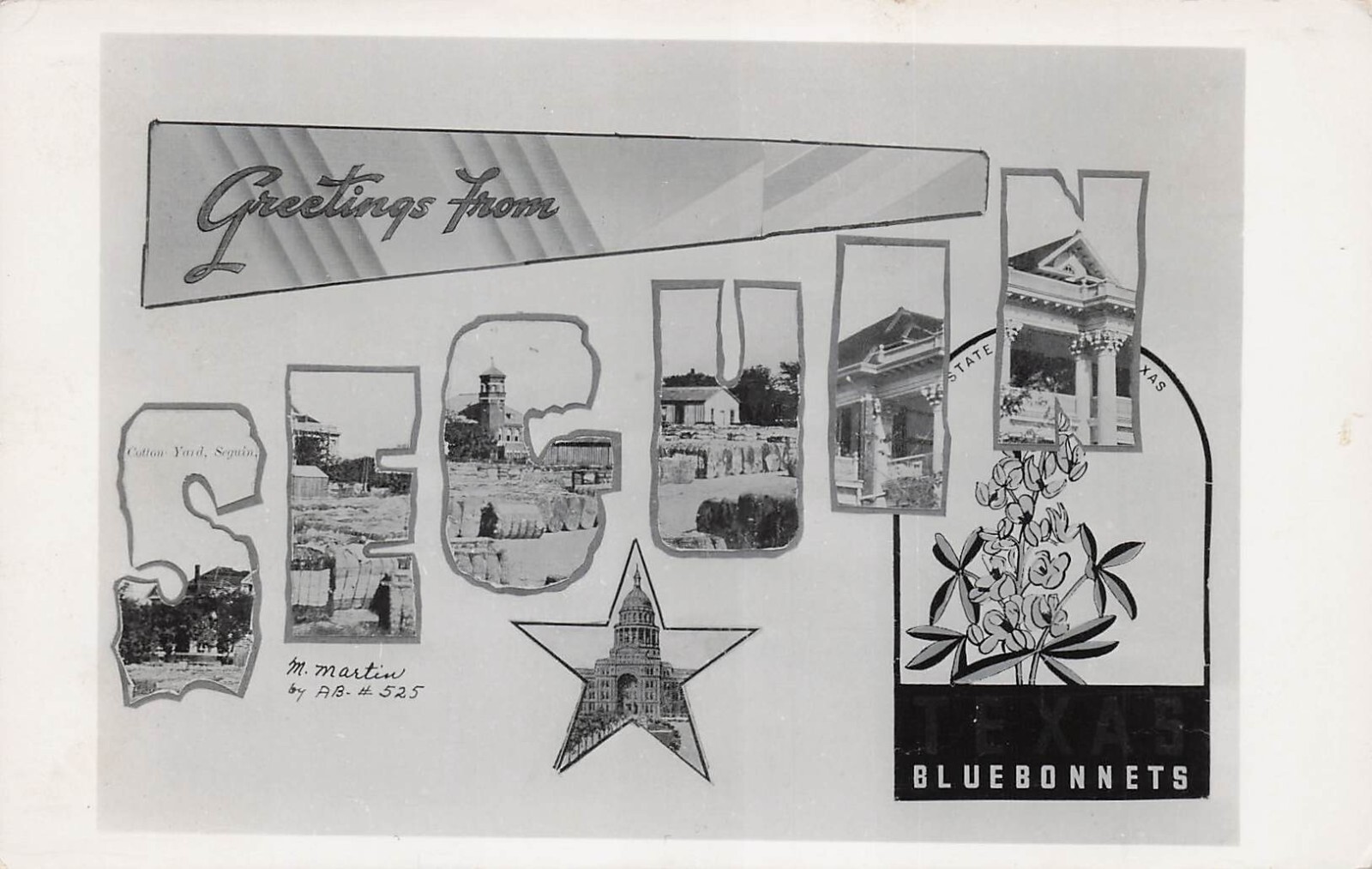 RPPC Seguin TX Texas Capitol Cotton Yard Train Station Stars Photo Postcard F47