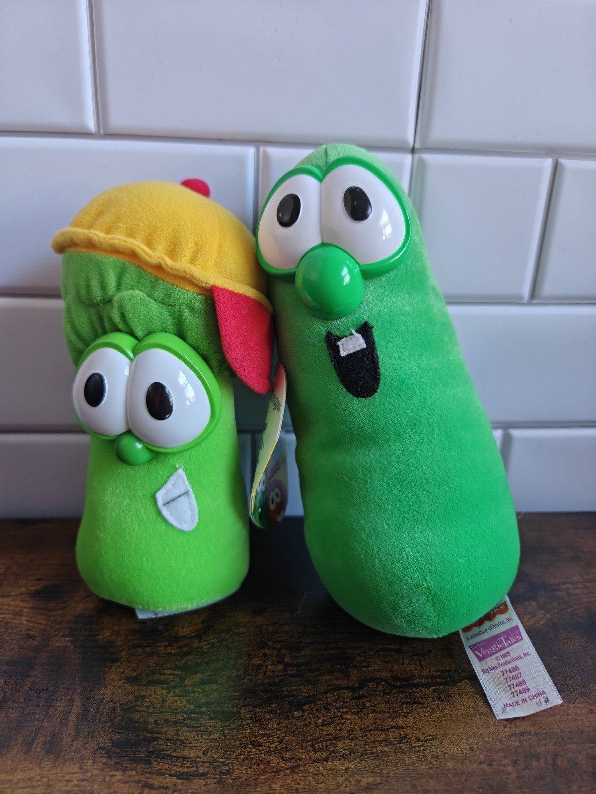 Vintage VeggieTales Larry & Junior Asparagus Plush Set Green Fun Toys