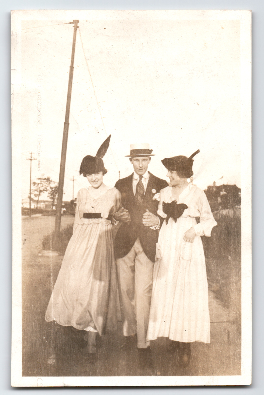 Photo Two Women and Man Out For a Stroll Fashion Antique Vintage 1910s Photo Two Women and Man Out For a Stroll Fashion Antique Vintage 1910s