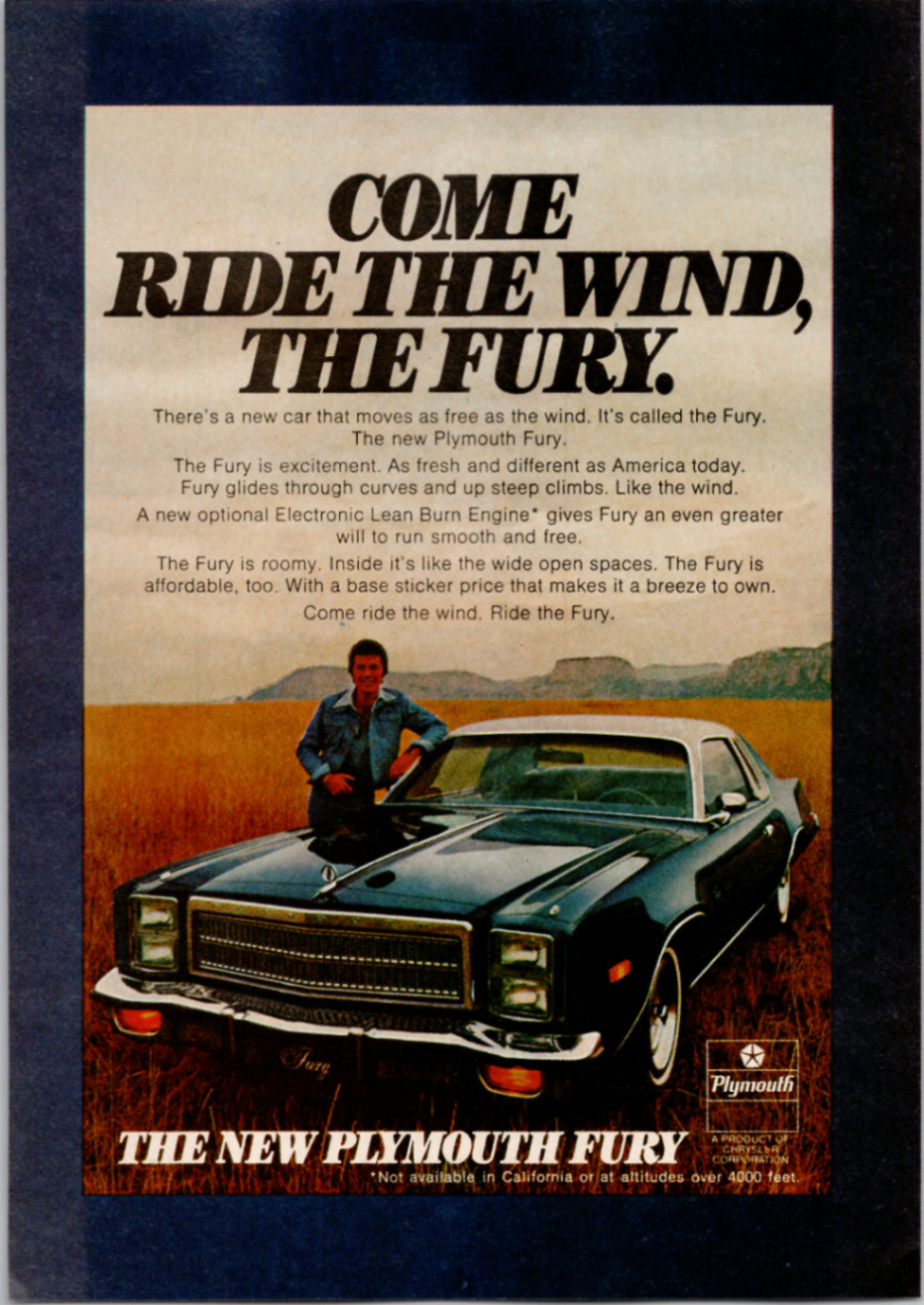 Plymouth Fury Car Vintage Magazine Ad 1977-78 Original Print Auto