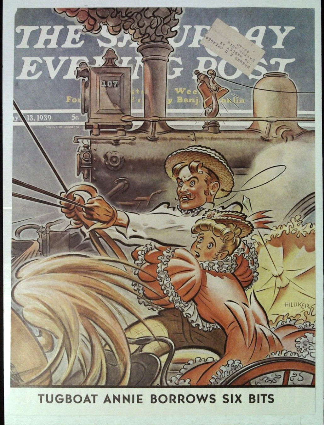 JANUARY 13, 1939 SATURDAY EVENING POST COVER STAGECOACH & TRAIN HILLINKER ART