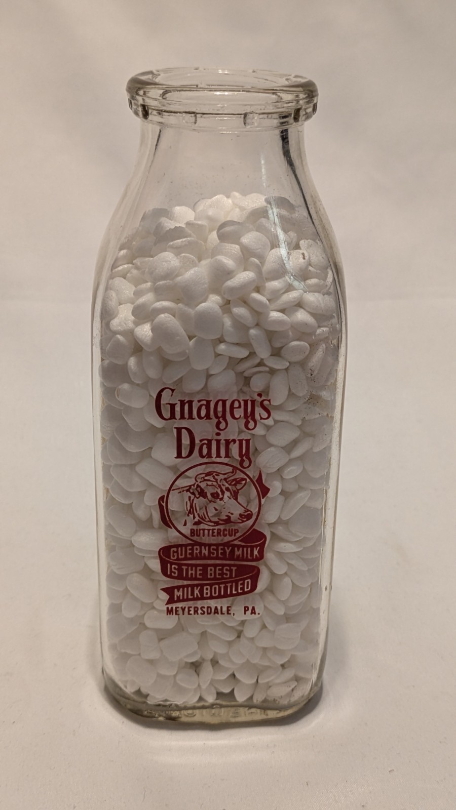 Gnagey’s Dairy Meyersdale PA Guernsey Milk Bottle Go To Church Pint Buttercup