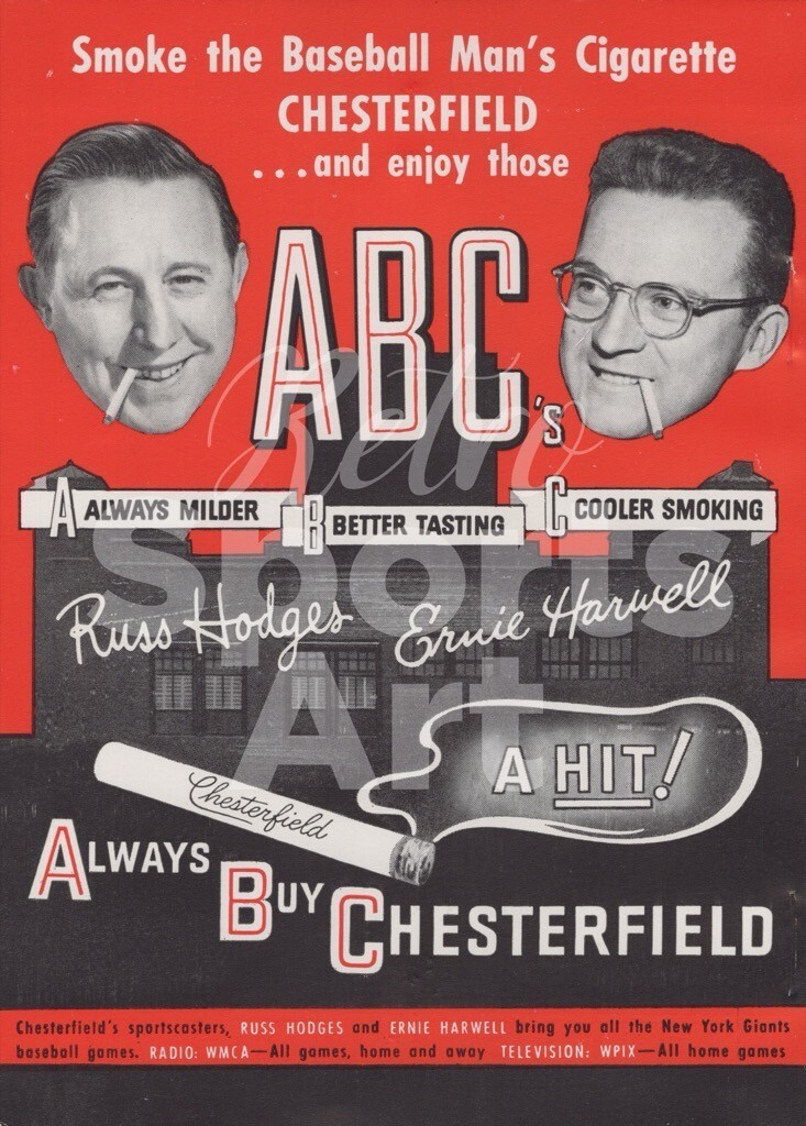ABC Chesterfield Cigarettes Russ Hodges Ernie Harwell vintage Print Ad 1950 Page
