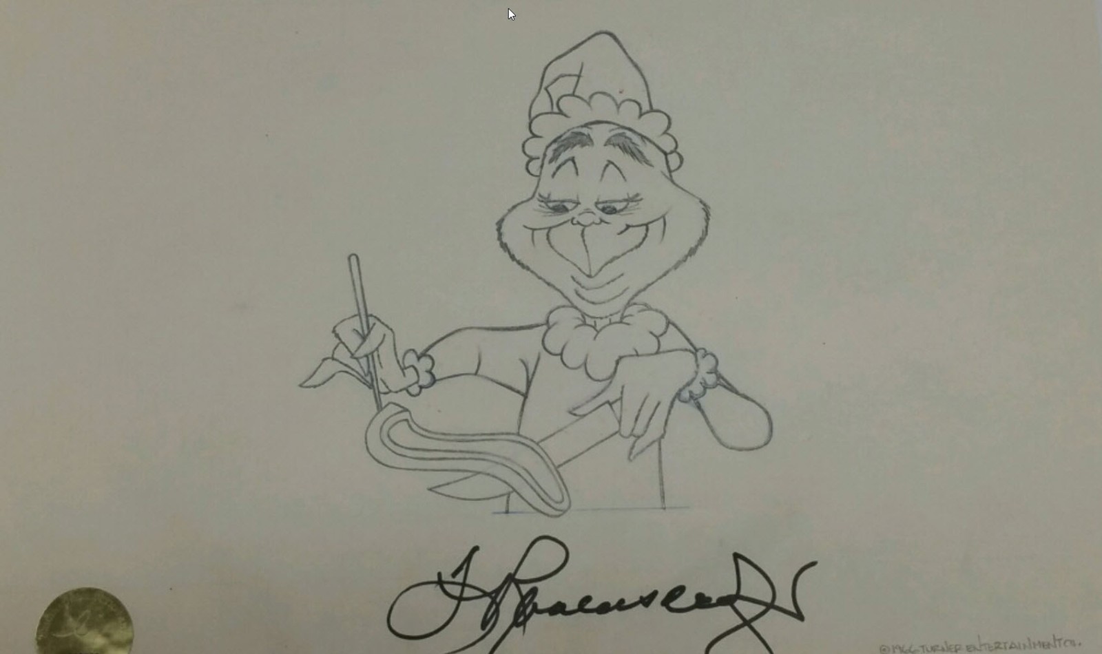 Chuck Jones How the Grinch Stole Christmas 1966 signed orig prod drawing Grinch