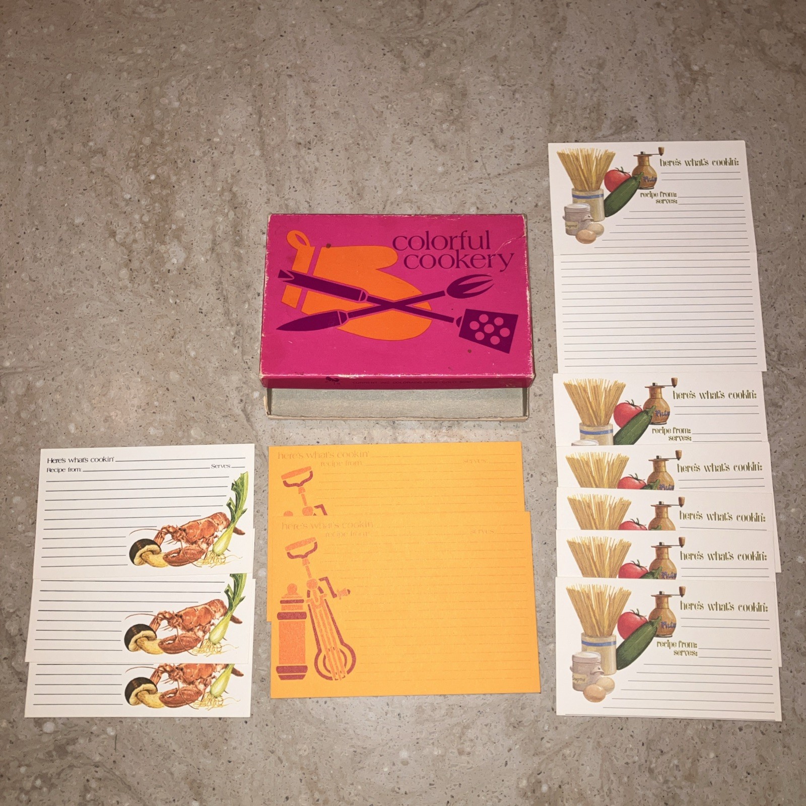 Vintage Recipe Card Lot Of 11 With Box New/Unused Colorful Cookery