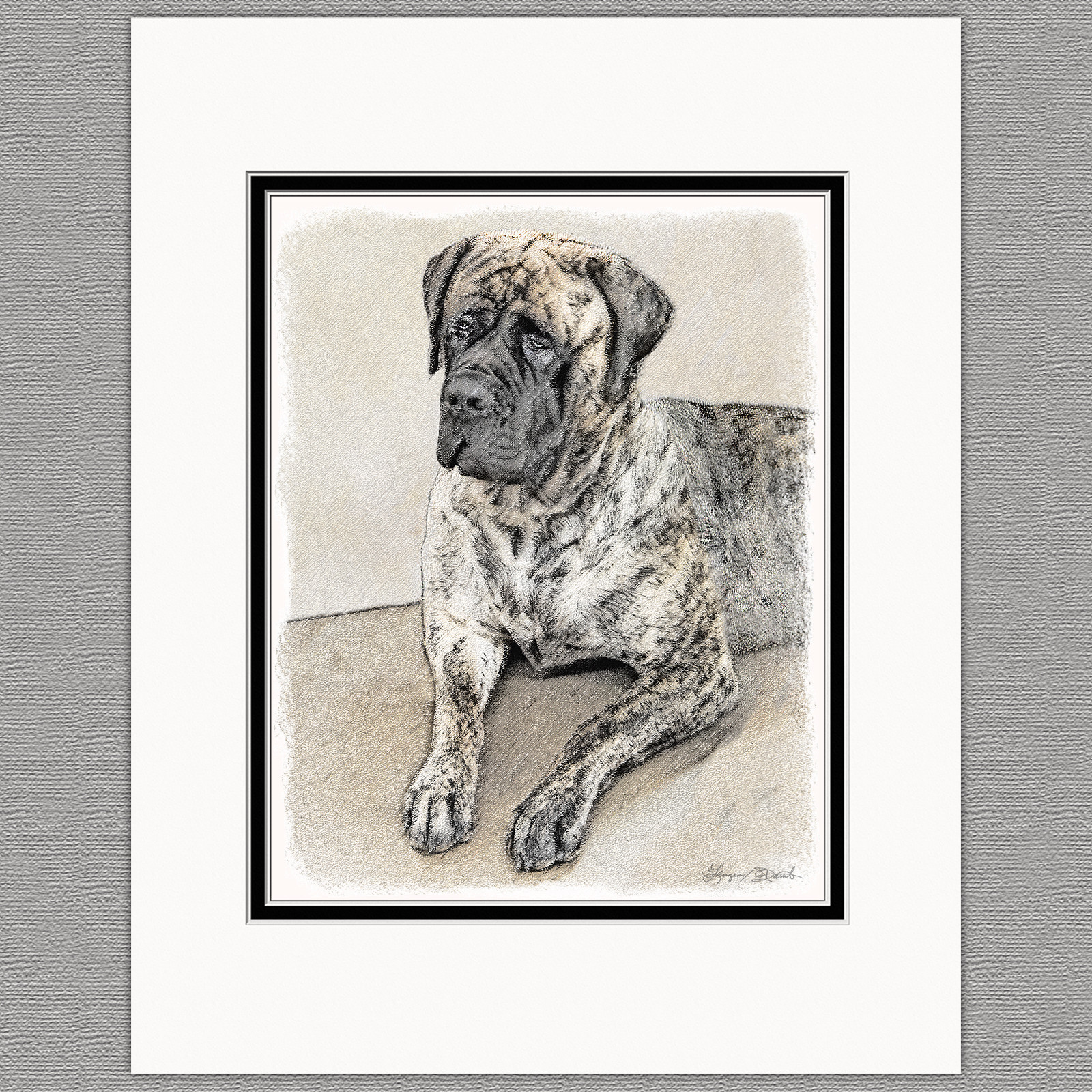 English Mastiff Dog Original Art Print 8x10 Matted to 11x14
