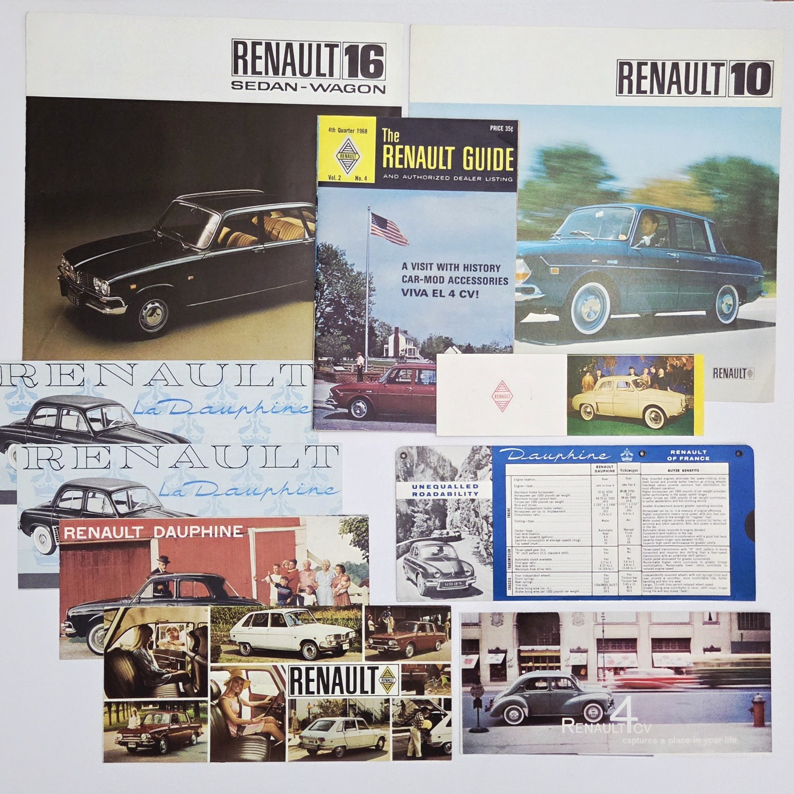 Renault Dealer Brochure Lot Dauphine R4 R10 R16 Caravelle Original VTG Bundle