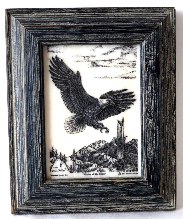 Montana Marble Master of the skies etched Eagle 1994 = 5 3/4 x 4 3/4 with frame