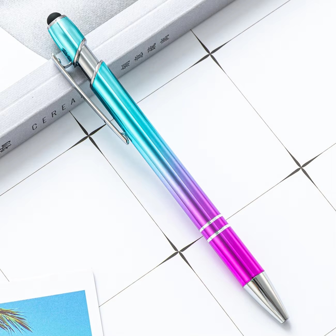 20-200pcs Gradient Metal Ballpoint Pen with Touch Screen, Custom Logo Available