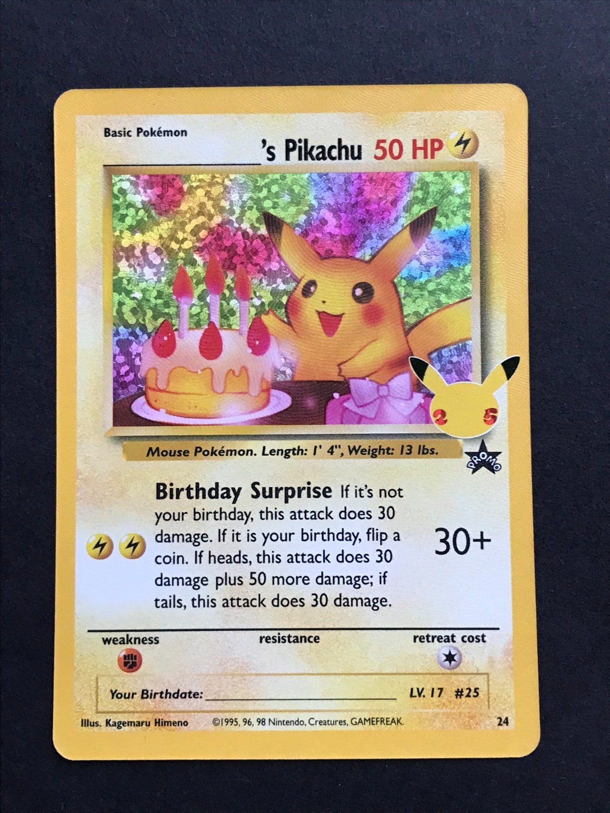 Pokemon Birthday Pikachu 24 Holo Celebrations 25th Anniversary TCG Card
