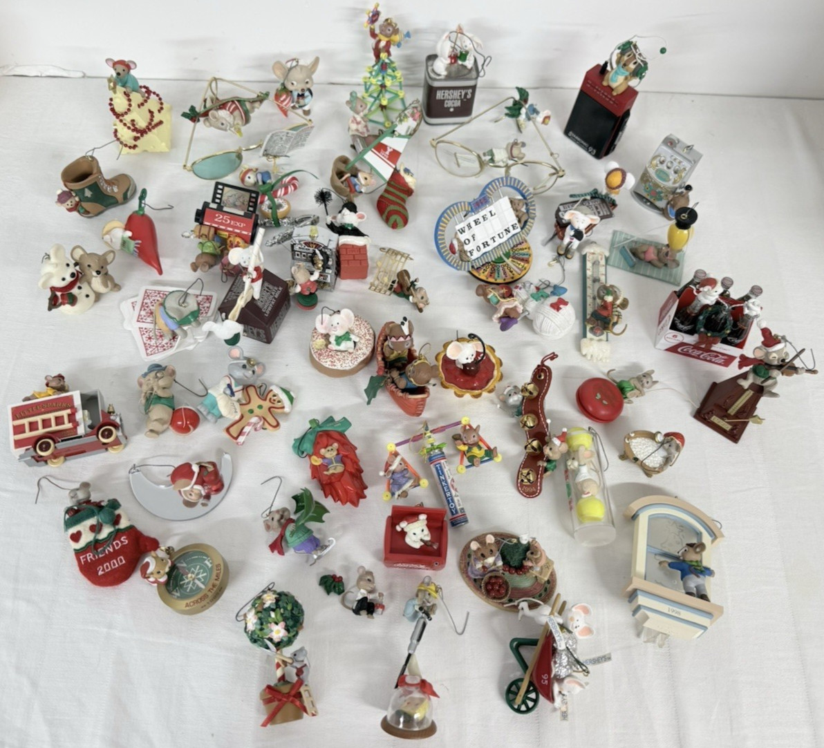 Vintage Mostly Hallmark Lot of 50 Christmas Ornaments Mice Mouse +Enesco Hershey