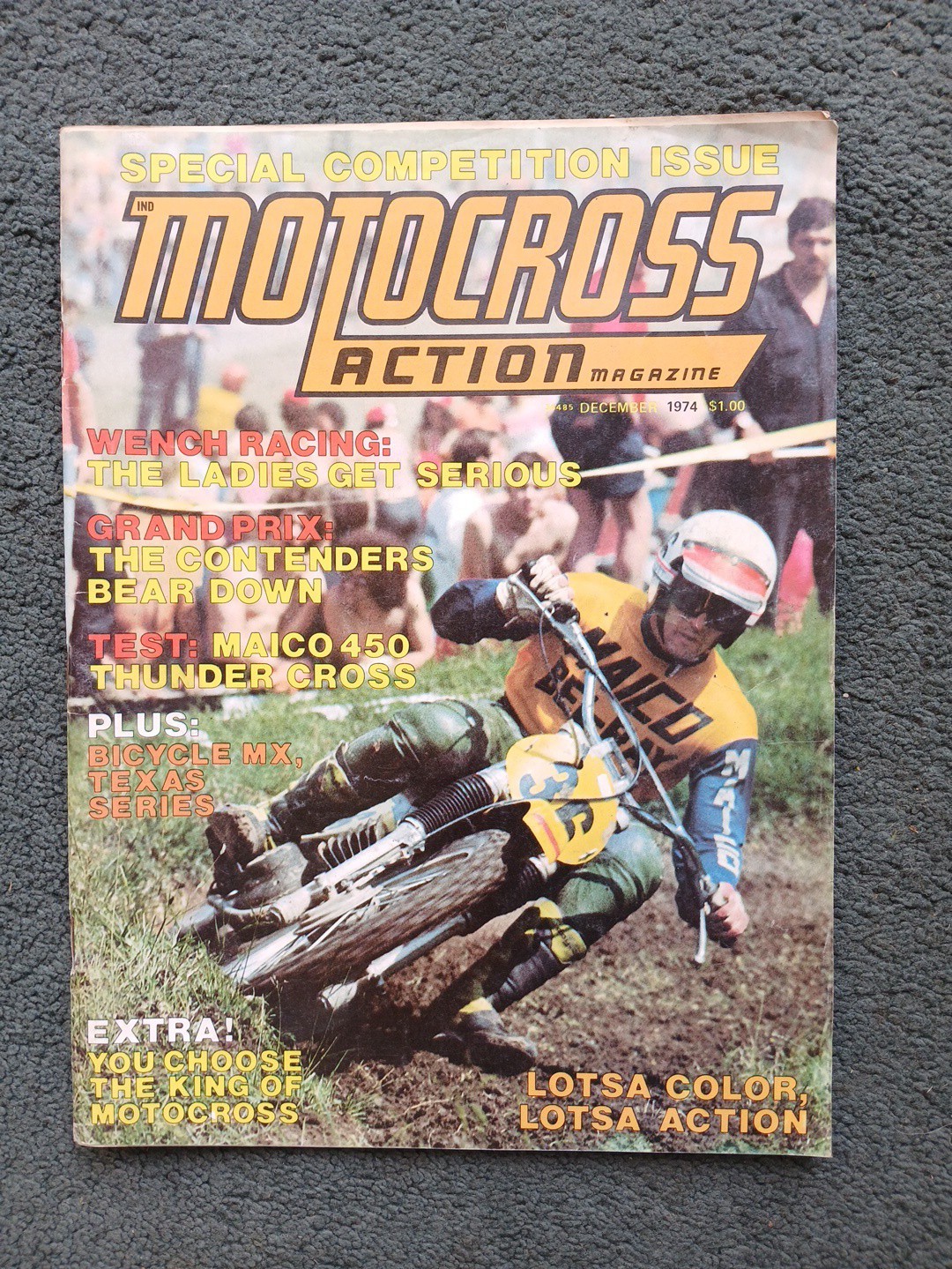 Rare Vintage Motorcross Action Magazine- December 1974 Maico 450 AHRMA MX / BMX 