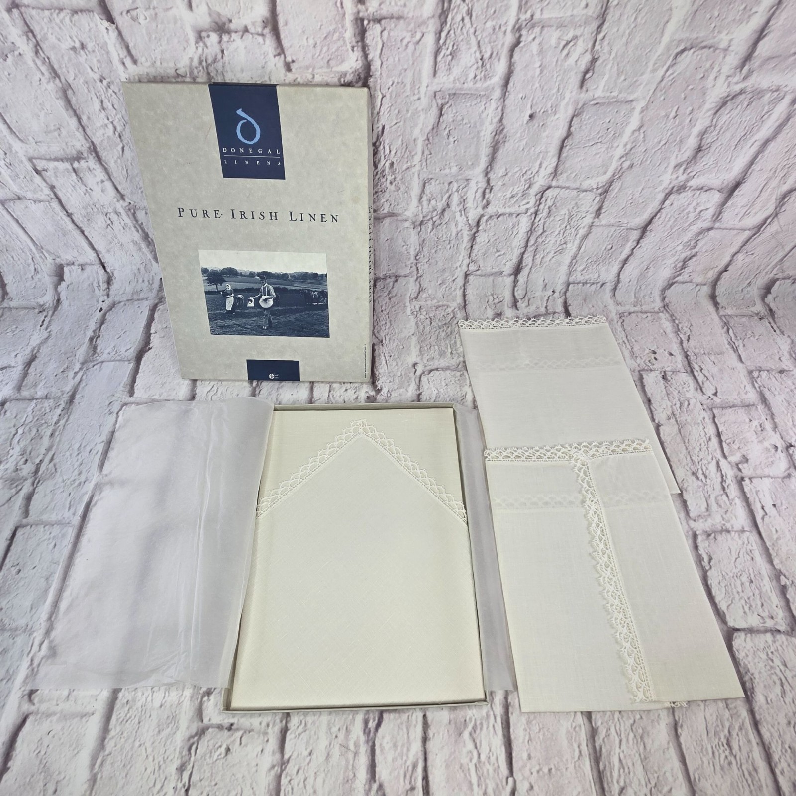 Vintage Donegal Linens Pure Irish Linen Lace Napkins Set Of 4 18in New In Box