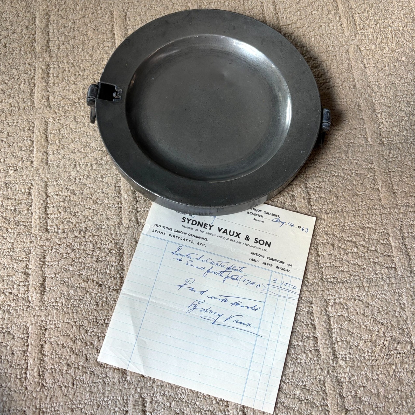 Antique c1750 English Pewter Hot Water Warming Plate Crown X Provenance