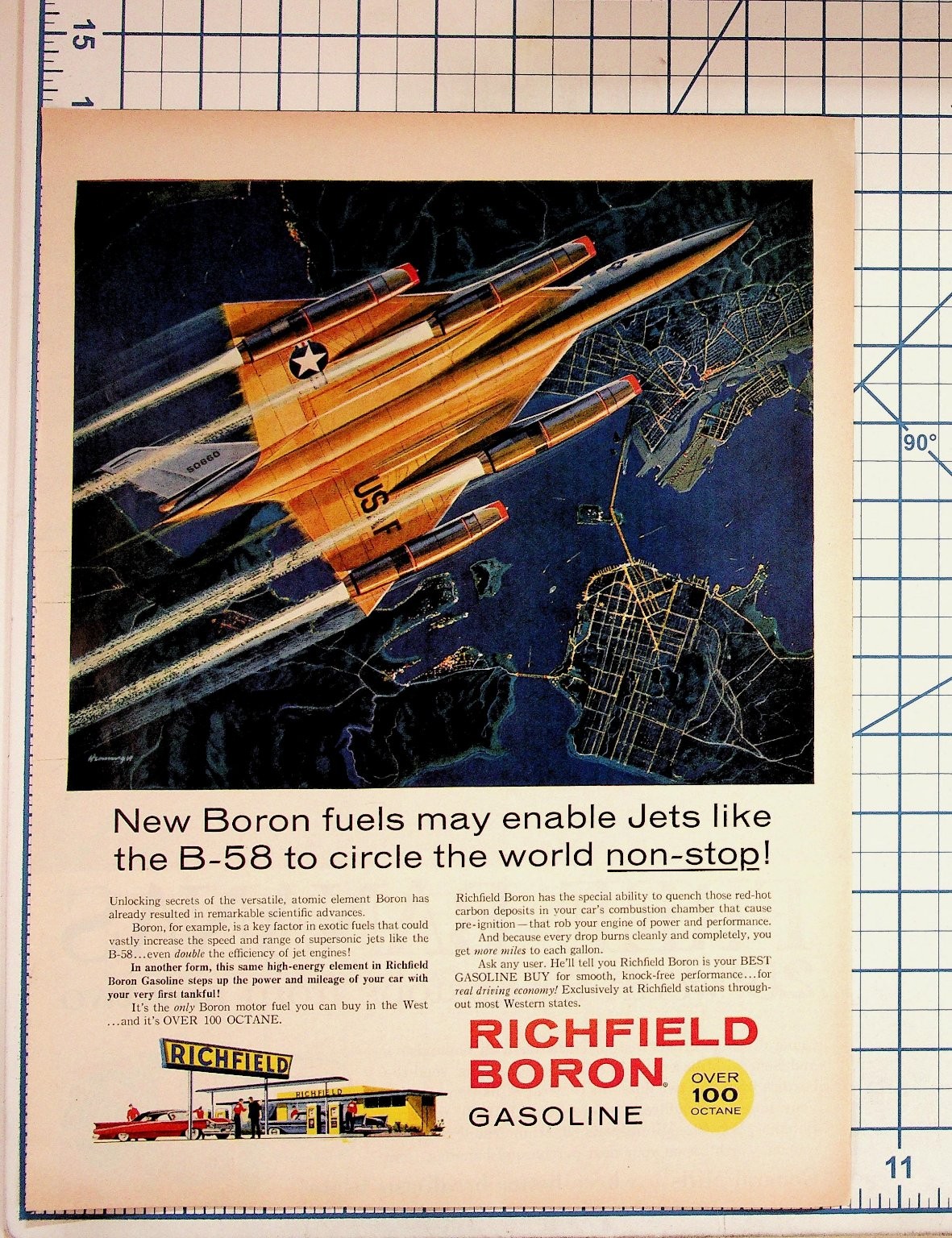 1950s Richfield Boron Gasoline Ad B-58 Hustler Jet Over 100 Octane 1950s Richfield Boron Gasoline Ad B-58 Hustler Jet Over 100 Octane