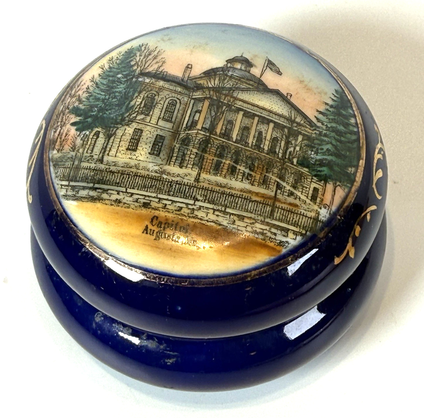 AUGUSTA MAINE ME Antique CAPITOL Souvenir GERMANY COBALT DRESDEN Trinket Box AUGUSTA MAINE ME Antique CAPITOL Souvenir GERMANY COBALT DRESDEN Trinket Box