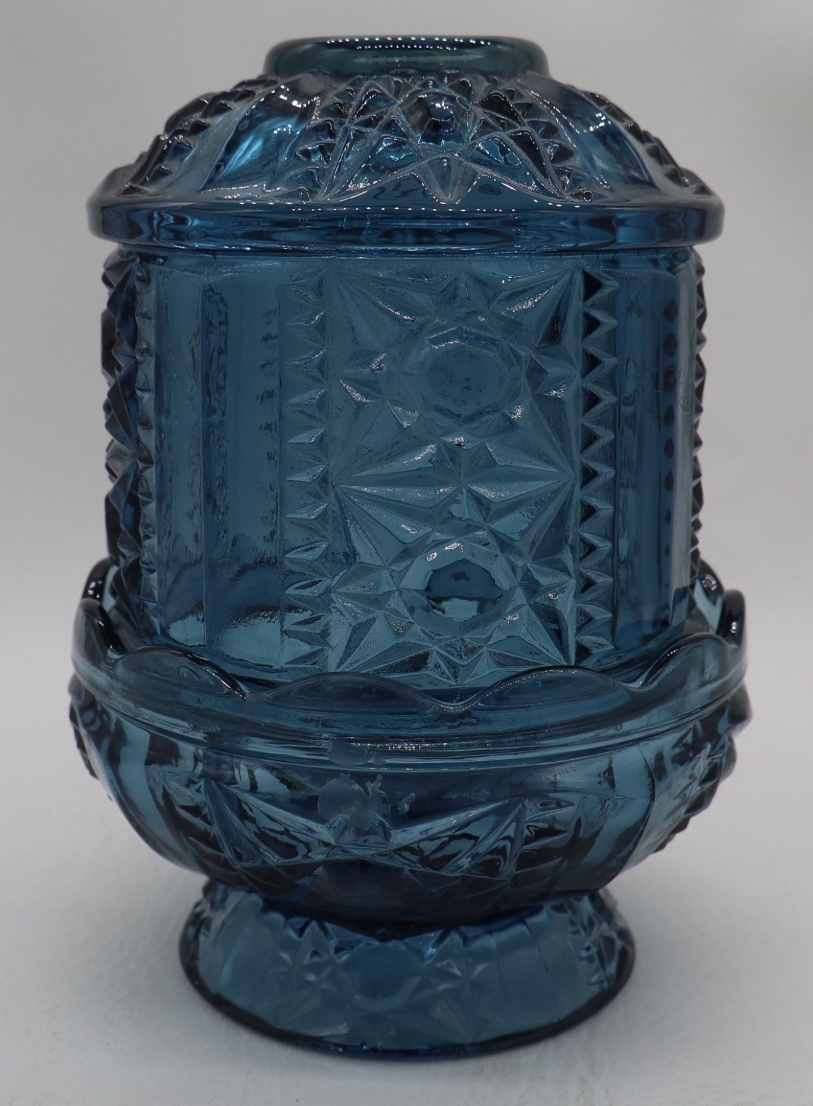 Vintage INDIANA GLASS STARS/BARS Large Fairy Lamp COLONIAL BLUE 6.5\