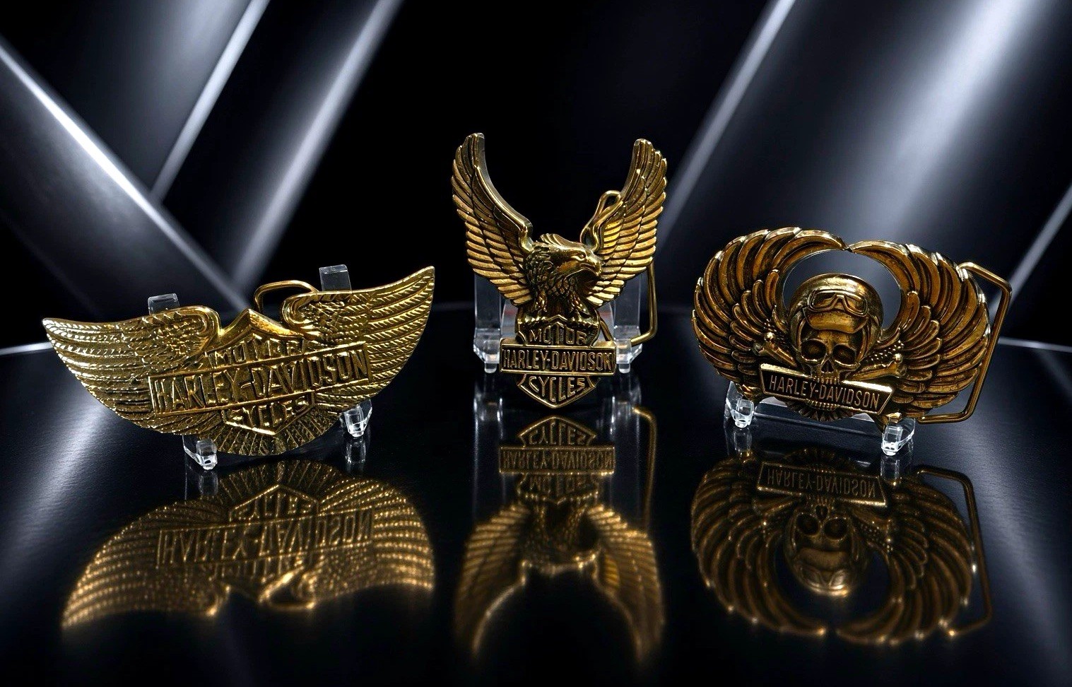 Harley-Davidson Vintage Belt Buckles Lot of 3 Baron 1979 Eagle Skull Wings Logo
