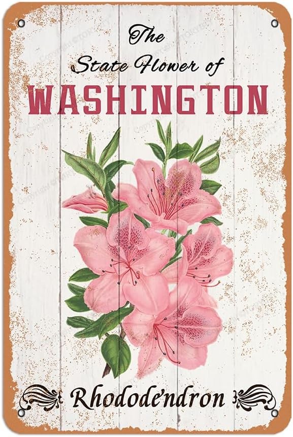 The State Flower of Washington Rhododendron for Room,Tin Metal Signs Home Décor
