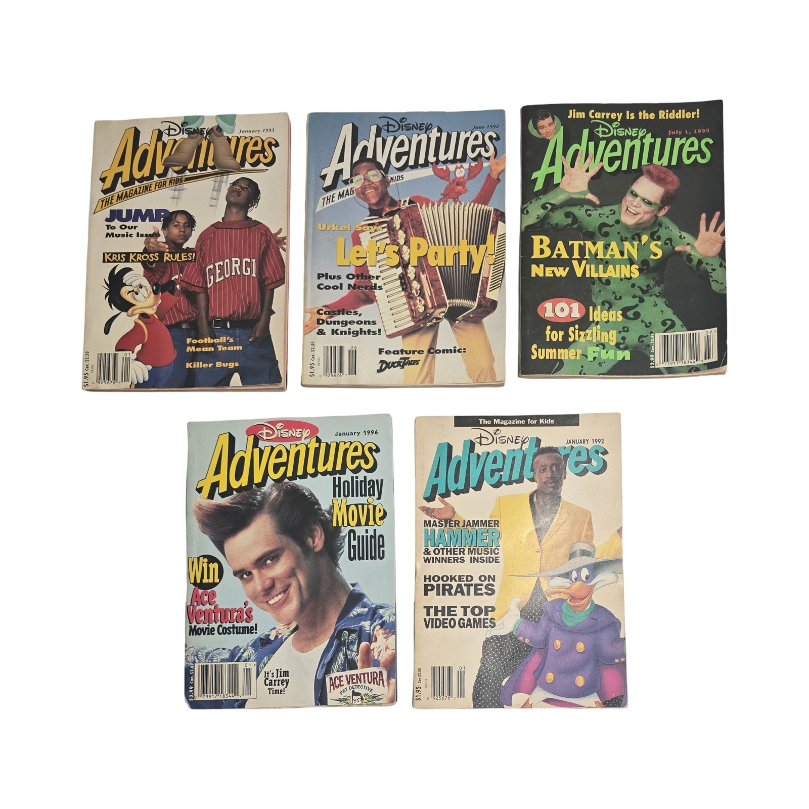 Disney Adventures Magazine Vintage 1992-1996 Lot of 5 Issues Jim Carey Mc Hammer