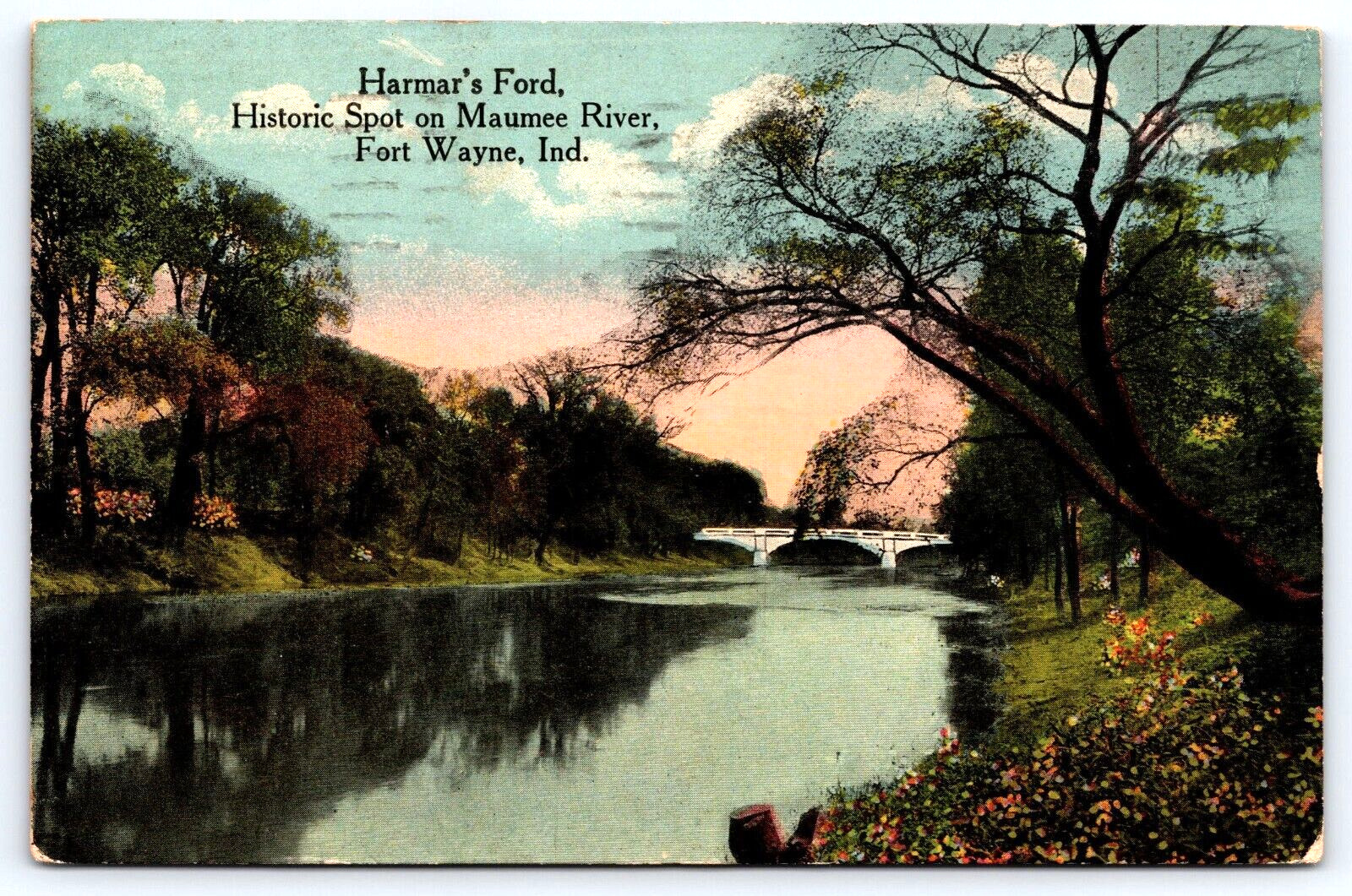 Fort Wayne, IN, Harmar\'s Ford, Maumee River, Antique, Vintage 1918 Postcard