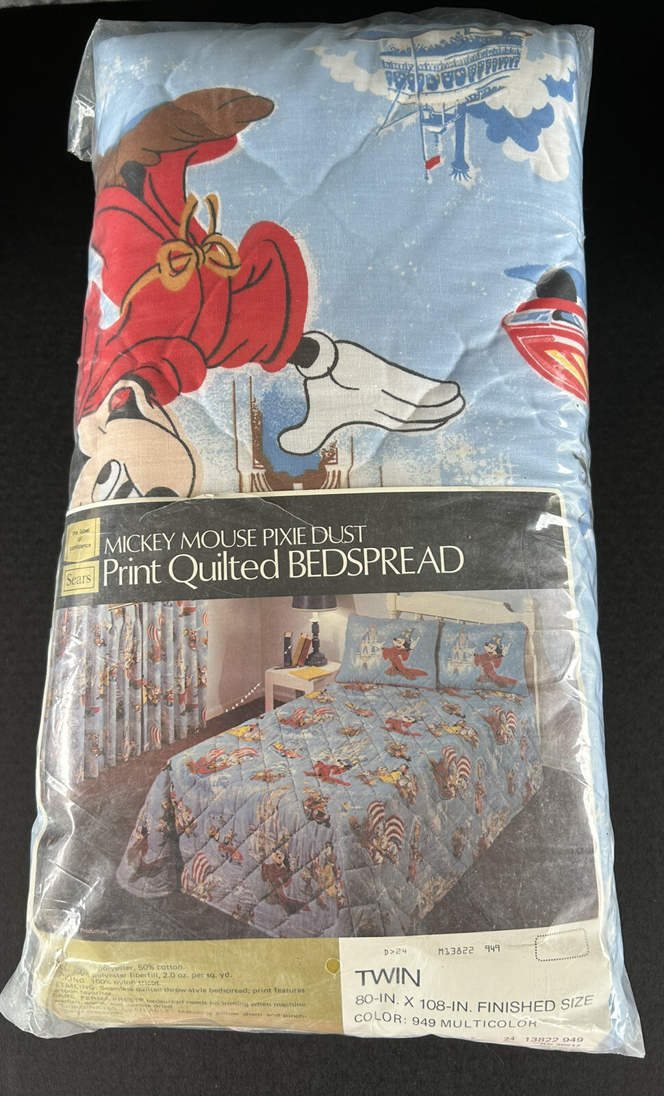 Vintage Disney Sears Twin Comforter Blanket Mickey Mouse Pixie Dust New Unopened
