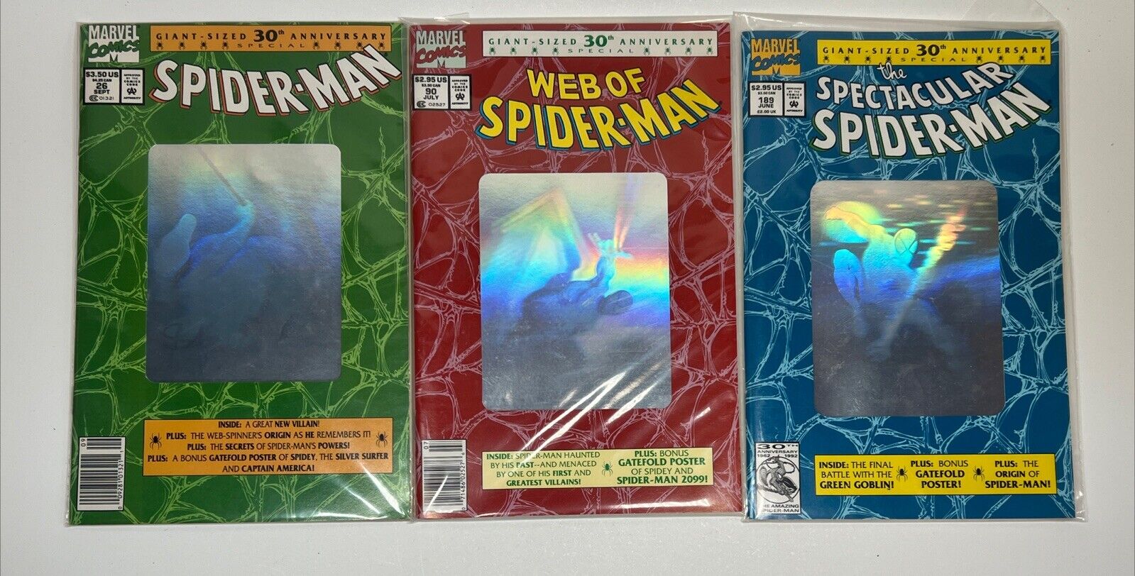 Spider-man Lot of 3 1st print Silver Anniversary Hologram Issues 1992