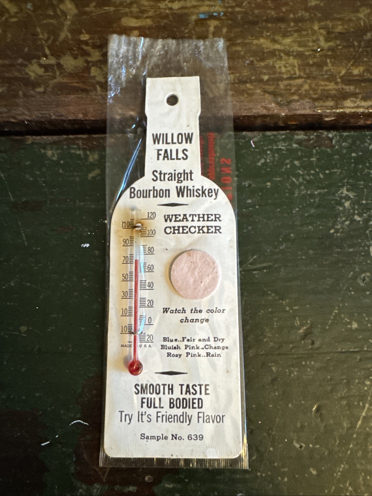 Vintage Willow Falls Straight Bourbon Whiskey Advertising Thermometer NOS