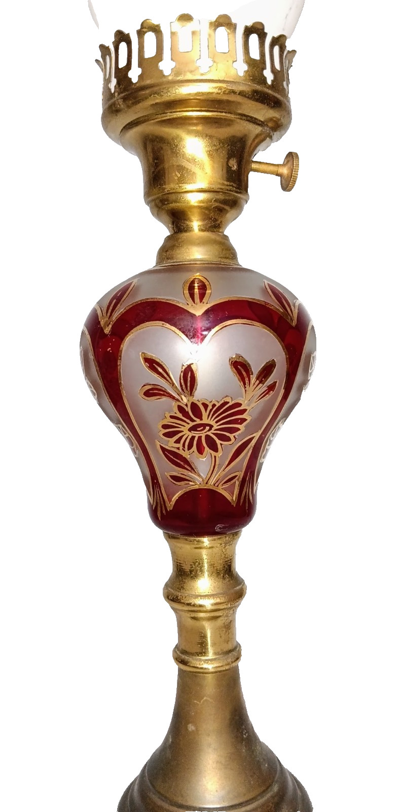 Vintage Ruby Red Frosted and Hand Painted Boudoir Lamp 19