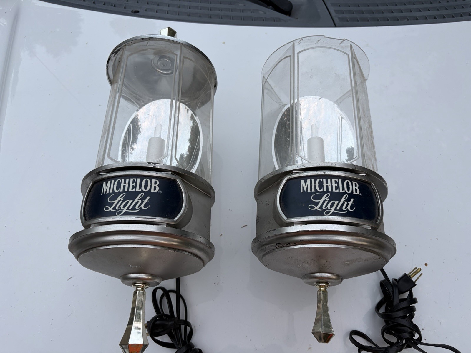 Pair Vintage Michelob Light Beer Wall Sconce Lighted Sign 1987 Crystal Lamps 19”