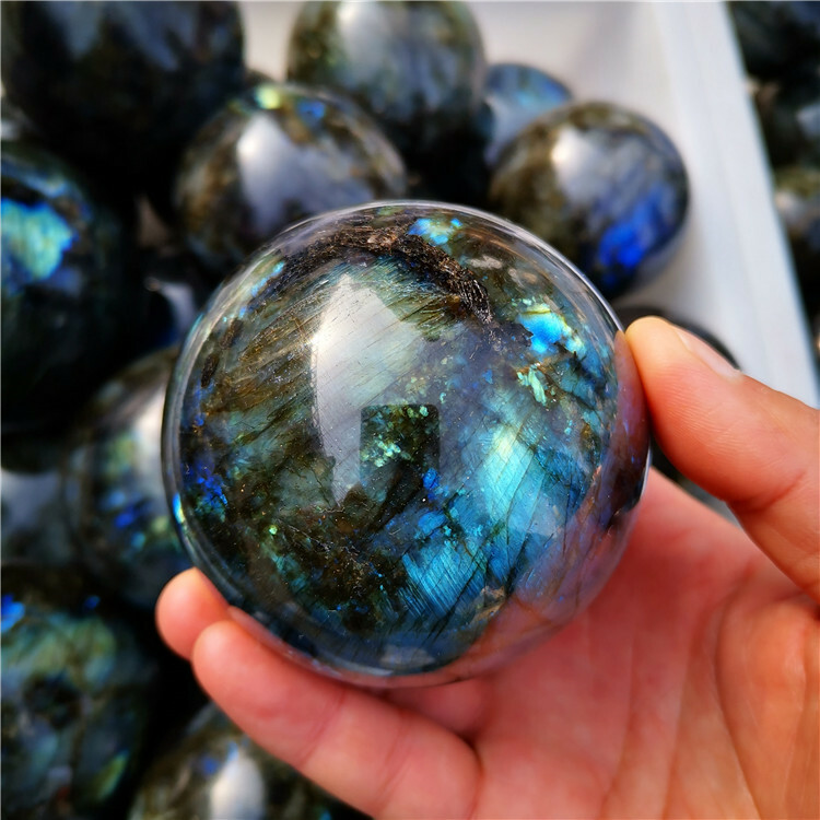 60mm Natural Rainbow Labradorite Sphere Quartz Crystal Ball Gem Healing W/ Stand