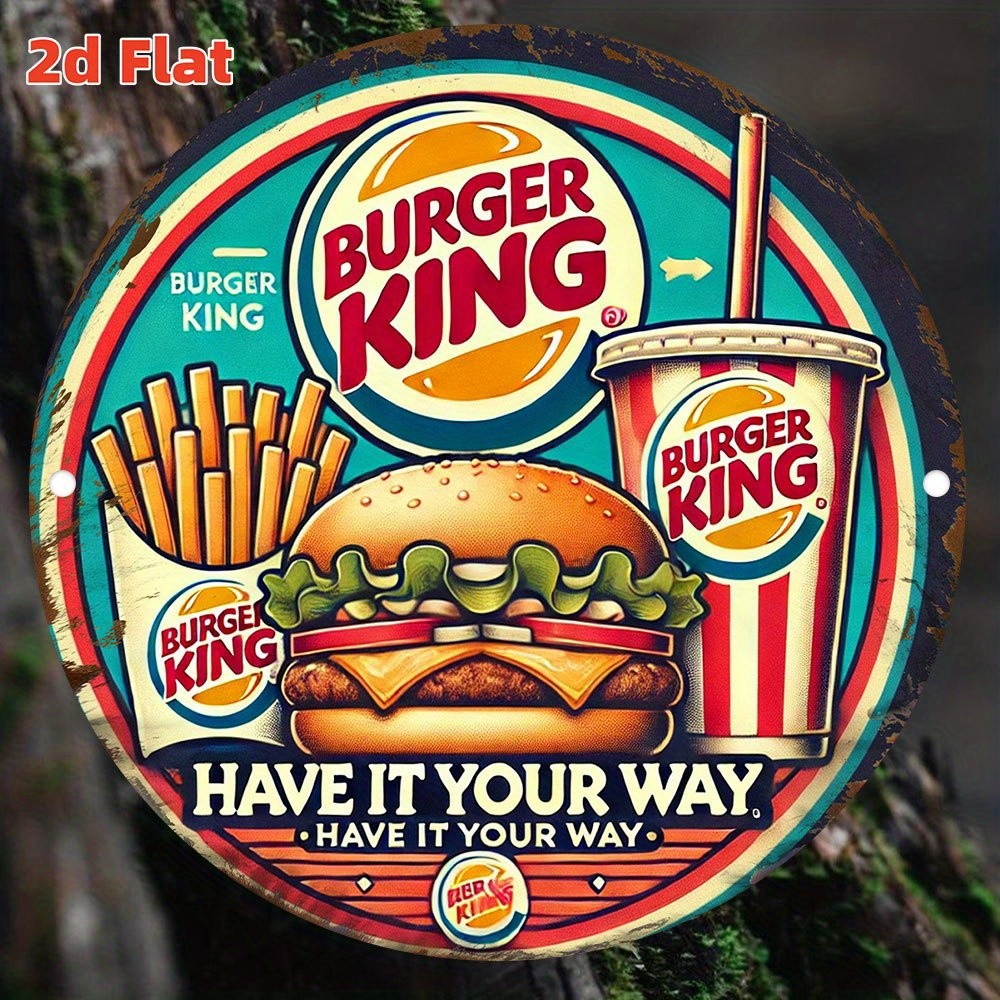 Round Vintage Burger King Retro Tin Metal Signs Home Décor 8x12