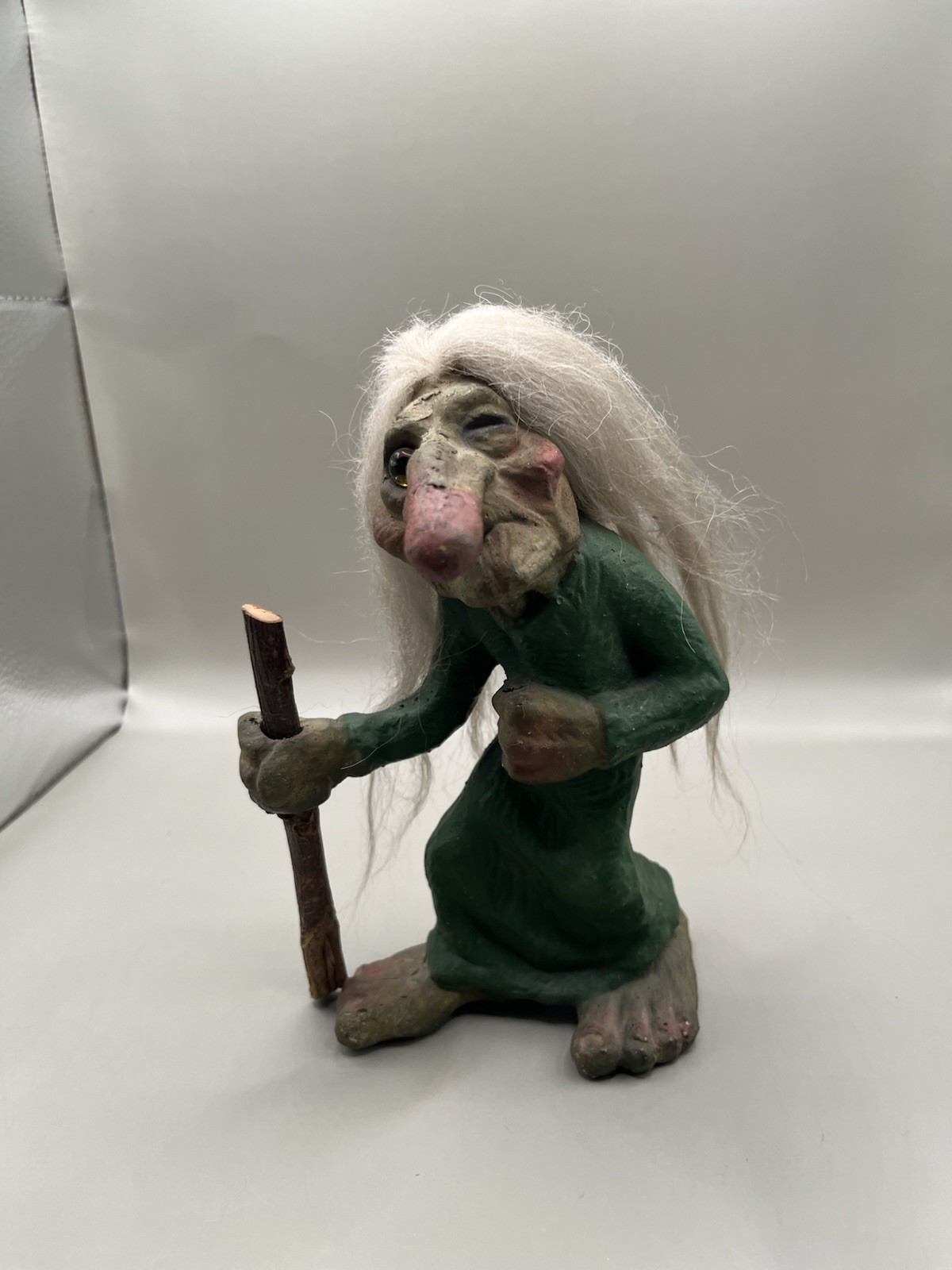 Vintage NyForm Norway Witch Troll Old Lady W/Walking Stick #113 Figurine 7”
