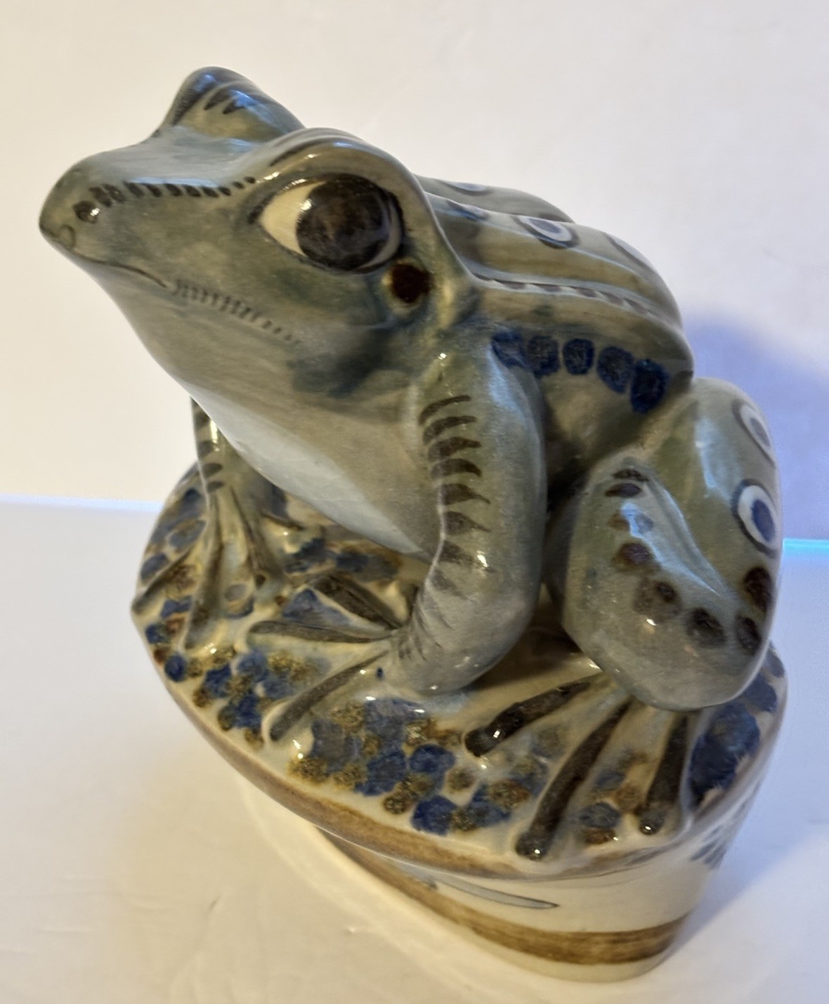 Ken Edwards KE Tonalá Mexican Pottery Large Frog Sculpture Hand Signed Mexico 7”