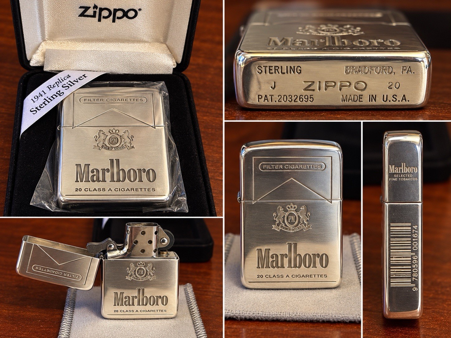 RARE MARLBORO 1941 replica Zippo Sterling Silver Lighter deep engravings RARE MARLBORO 1941 replica Zippo Sterling Silver Lighter deep engravings