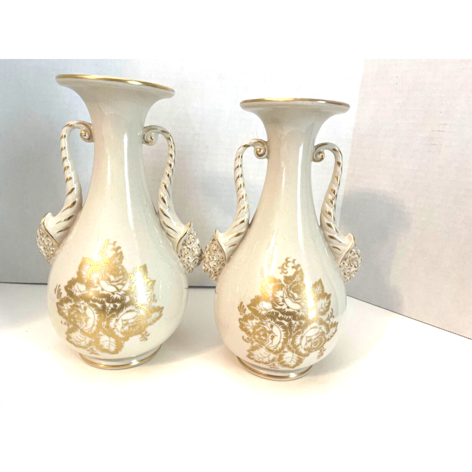 St Regis Porcelain Gold Gilded Vases, Set of 2