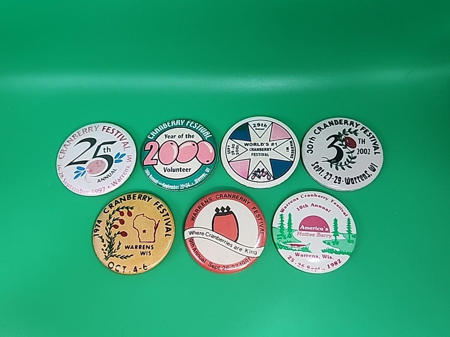 Vintage Warrens Cranberry Festival Button Pinback Pin Lot Wisconsin 1974 \'81 \'82