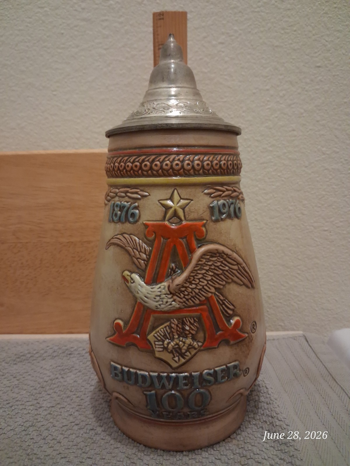 1976 Budweiser 100 Years 1876-1976 Centennial Lidded Stein CSL 7 Ceramarte