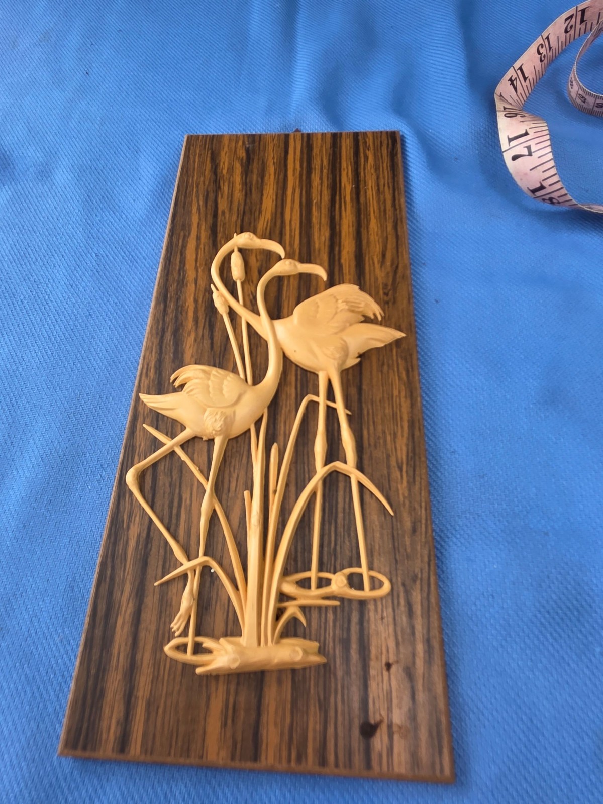 Mid-Century German Wood Wall Hanging Flamingo Art Plaque 1960s