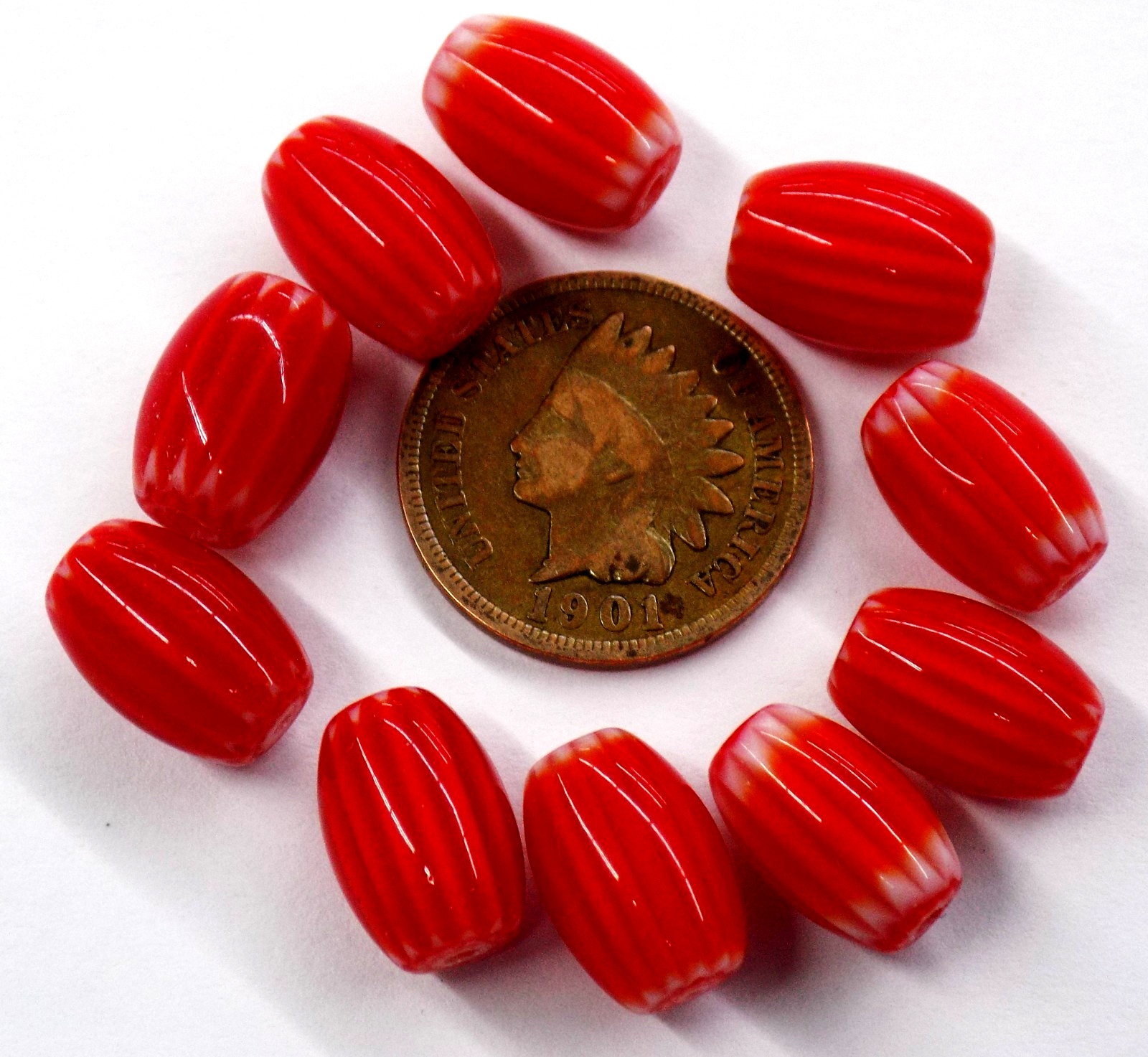 10 RARE Chevron Trade Beads RED African Trade CC2 Bin W14 10 RARE Chevron Trade Beads RED African Trade CC2 Bin W14
