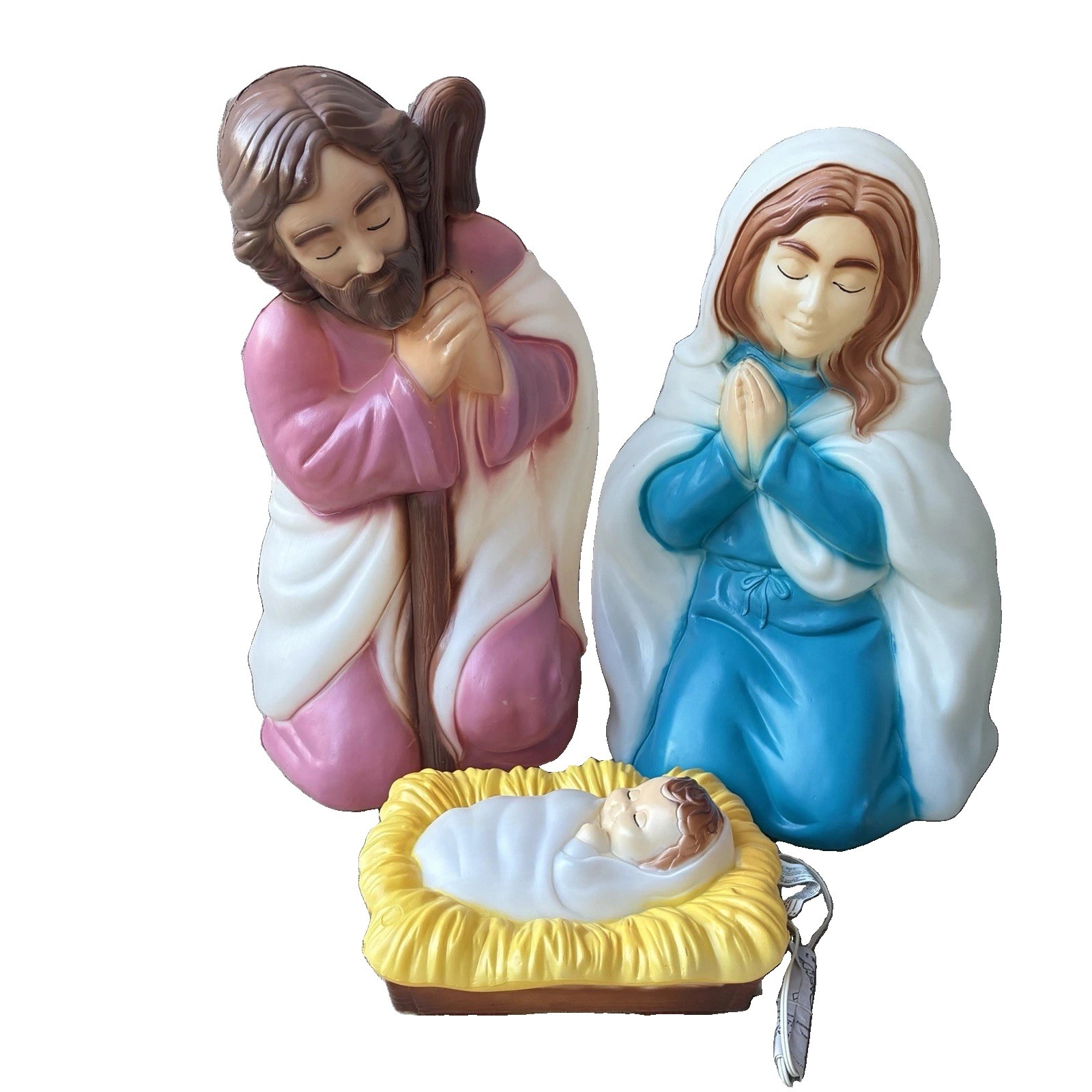 Vintage General Foam Plastics 3 Piece Nativity Blow Mold Set Mary Joseph Jesus