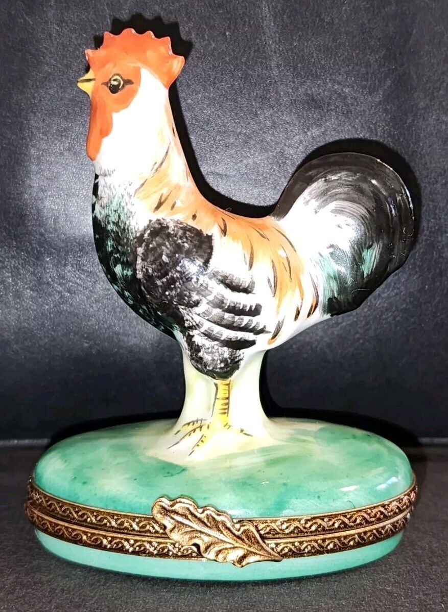 Limoges Vintage Retired Rooster Hand Painted Trinket Box