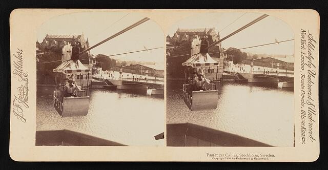 Stockholm Sweden 1899 Passenger Cable Car Stereoview Lake City Bridge